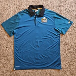 Nike Dri Fit NFL Carolina Panthers Superbowl 50 Polo Shirt L Teal Mens